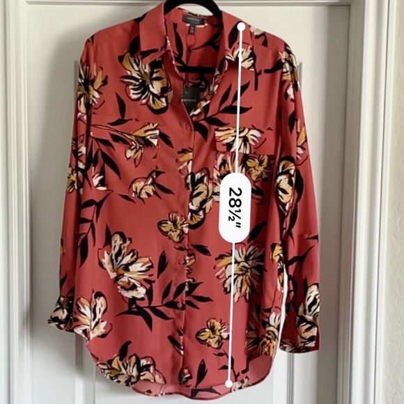 Madison Curvy Essentials Red Multi Floral Button-Up Blouse Red Coral Size 1X - Picture 3 of 8